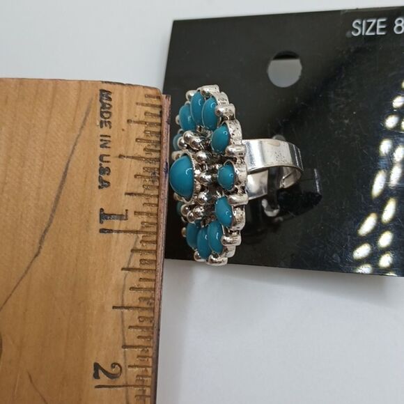 CHUNKY silver turquoise flower mandala boho ring - Picture 8 of 8